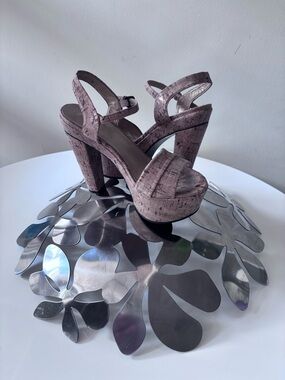 Stuart Weitzman Platform High Heel Sandals in Tan Cork